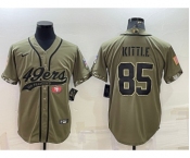 Men's San Francisco 49ers #85 George Kittle 2022 Olive Salute to Service Cool Base Stitched Baseball Jersey