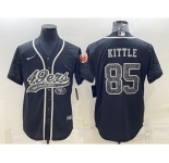 Men's San Francisco 49ers #85 George Kittle Black Reflective With Patch Cool Base Stitched Baseball Jersey