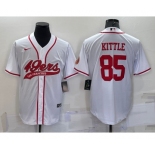 Men's San Francisco 49ers #85 George Kittle White With Patch Cool Base Stitched Baseball Jersey