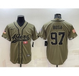 Men's San Francisco 49ers #97 Nick Bosa 2022 Olive Salute to Service Cool Base Stitched Baseball Jersey