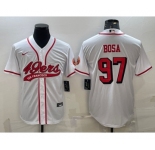 Men's San Francisco 49ers #97 Nick Bosa New White With Patch Cool Base Stitched Baseball Jersey