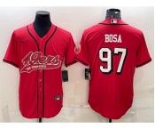 Men's San Francisco 49ers #97 Nick Bosa Red Color Rush With Patch Cool Base Stitched Baseball Jersey