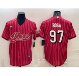 Men's San Francisco 49ers #97 Nick Bosa Red Pinstripe Color Rush With Patch Cool Base Stitched Baseball Jersey