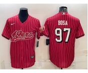 Men's San Francisco 49ers #97 Nick Bosa Red Pinstripe Color Rush With Patch Cool Base Stitched Baseball Jersey