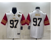 Men's San Francisco 49ers #97 Nick Bosa White Gold Edition With 75TH Patch Limited Stitched Football Jersey