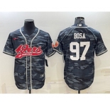 Men's San Francisco 49ers #97 Nike Bosa White Name Grey Camo With Patch Cool Base Stitched Baseball Jersey