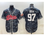 Men's San Francisco 49ers #97 Nike Bosa White Name Grey Camo With Patch Cool Base Stitched Baseball Jersey