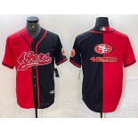Men's San Francisco 49ers Big Logo Red Black White Blue Two Tone Stitched Baseball Jersey