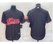 Men's San Francisco 49ers Blank Black Pinstripe With Patch Cool Base Stitched Baseball Jersey