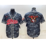 Men's San Francisco 49ers Blank Grey Navy Team Big Logo With Patch Cool Base Stitched Baseball Jersey