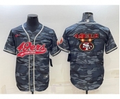 Men's San Francisco 49ers Blank Grey Navy Team Big Logo With Patch Cool Base Stitched Baseball Jersey