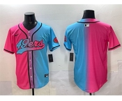 Men's San Francisco 49ers Blank Pink Blue Limited Stitched Baseball Jersey