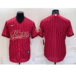 Men's San Francisco 49ers Blank Red Pinstripe With Patch Cool Base Stitched Baseball Jersey