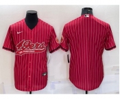 Men's San Francisco 49ers Blank Red Pinstripe With Patch Cool Base Stitched Baseball Jersey