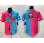 Men's San Francisco 49ers Team Big Logo Pink Blue Limited Stitched Baseball Jersey
