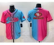 Men's San Francisco 49ers Team Big Logo Pink Blue Limited Stitched Baseball Jersey