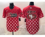 Men's San Francisco 49ers Team Big Logo Red Limited Stitched Baseball Jersey