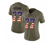 Women Nike San Francisco 49ers #77 Trent Brown Limited Olive USA Flag 2017 Salute to Service NFL Jersey