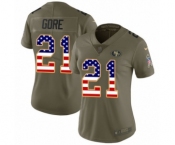 Women's Nike San Francisco 49ers #21 Frank Gore Limited Olive USA Flag 2017 Salute to Service NFL Jersey