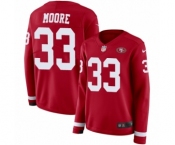 Women's Nike San Francisco 49ers #33 Tarvarius Moore Limited Red Therma Long Sleeve NFL Jersey