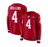 Women's Nike San Francisco 49ers #4 Nick Mullens Limited Red Therma Long Sleeve NFL Jersey