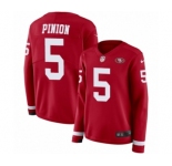 Women's Nike San Francisco 49ers #5 Bradley Pinion Limited Red Therma Long Sleeve NFL Jersey
