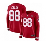 Women's Nike San Francisco 49ers #88 Garrett Celek Limited Red Therma Long Sleeve NFL Jersey