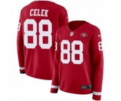 Women's Nike San Francisco 49ers #88 Garrett Celek Limited Red Therma Long Sleeve NFL Jersey