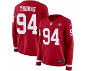 Women's Nike San Francisco 49ers #94 Solomon Thomas Limited Red Therma Long Sleeve NFL Jersey