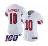 Women's San Francisco 49ers #10 Jimmy Garoppolo Limited White Rush Vapor Untouchable 100th Season Football Jersey