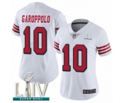 Women's San Francisco 49ers #10 Jimmy Garoppolo Limited White Rush Vapor Untouchable Super Bowl LIV Bound Football Jersey