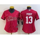 Women's San Francisco 49ers #13 Brock Purdy Red Pinstripe With Patch Cool Base Stitched Baseball Jersey