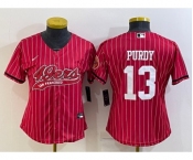 Women's San Francisco 49ers #13 Brock Purdy Red Pinstripe With Patch Cool Base Stitched Baseball Jersey