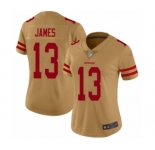 Women's San Francisco 49ers #13 Richie James Limited Gold Inverted Legend Football Jersey