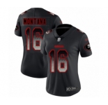 Women's San Francisco 49ers #16 Joe Montana Limited Black Smoke Fashion Football Jersey