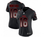 Women's San Francisco 49ers #16 Joe Montana Limited Black Smoke Fashion Football Jersey