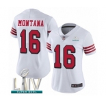 Women's San Francisco 49ers #16 Joe Montana Limited White Rush Vapor Untouchable Super Bowl LIV Bound Football Jersey