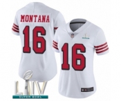 Women's San Francisco 49ers #16 Joe Montana Limited White Rush Vapor Untouchable Super Bowl LIV Bound Football Jersey