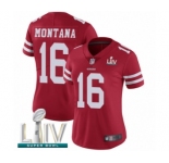 Women's San Francisco 49ers #16 Joe Montana Red Team Color Vapor Untouchable Limited Player Super Bowl LIV Bound Football Jersey