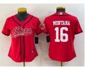 Women's San Francisco 49ers #16 Joe Montana Red With Patch Cool Base Stitched Baseball Jersey