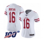 Women's San Francisco 49ers #16 Joe Montana White Vapor Untouchable Limited Player 100th Season Football Jersey