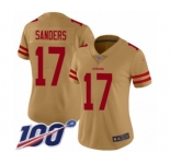 Women's San Francisco 49ers #17 Emmanuel Sanders Limited Gold Inverted Legend 100th Season Football Jersey
