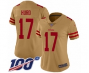 Women's San Francisco 49ers #17 Jalen Hurd Limited Gold Inverted Legend 100th Season Football Jersey