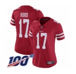 Women's San Francisco 49ers #17 Jalen Hurd Red Team Color Vapor Untouchable Limited Player 100th Season Football Jersey