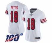 Women's San Francisco 49ers #18 Dante Pettis Limited White Rush Vapor Untouchable 100th Season Football Jersey
