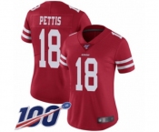 Women's San Francisco 49ers #18 Dante Pettis Red Team Color Vapor Untouchable Limited Player 100th Season Football Jersey