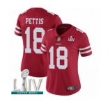Women's San Francisco 49ers #18 Dante Pettis Red Team Color Vapor Untouchable Limited Player Super Bowl LIV Bound Football Jersey