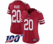 Women's San Francisco 49ers #20 Jimmie Ward Red Team Color Vapor Untouchable Limited Player 100th Season Football Jersey