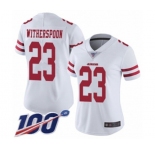 Women's San Francisco 49ers #23 Ahkello Witherspoon White Vapor Untouchable Limited Player 100th Season Football Jersey