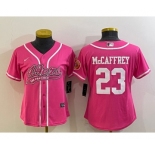Women's San Francisco 49ers #23 Christian McCaffrey Pink With Patch Cool Base Stitched Baseball Jersey